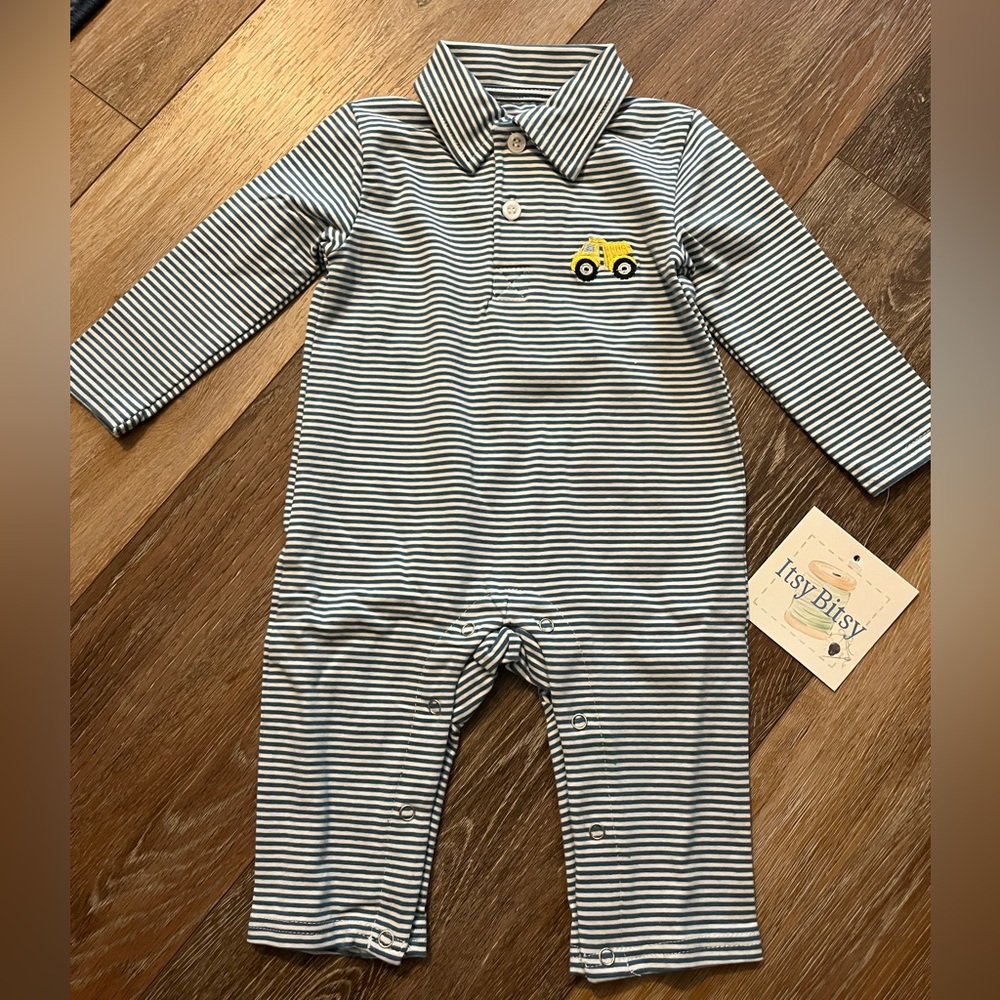 Itsy Bitsy dump truck long sleeve romper size 6M NWT